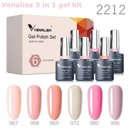 6 pçs venalisa gel unha polonês um passo 3 em 1 cor verniz base de borracha geléia rosa cor natural série nude coleção gel 240321