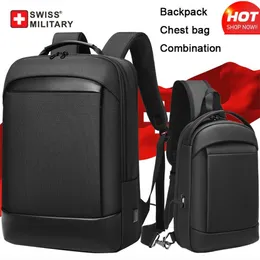 SWISS MILITARY Nuovo design da uomo d'affari Casual da viaggio multifunzionale Zaino nero Moda Borsa per laptop maschile Mochila