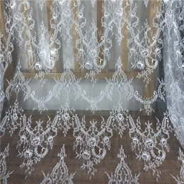 Fabric Bridal Lace Fabric White Chantilly French Eyelash Lace Fabric IDY Needle Wrok Wedding Dress Lace Fabrics for Sewing Crafts