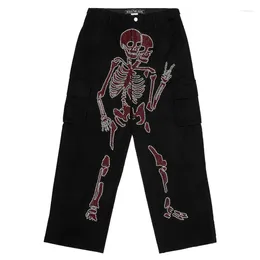 Pantaloni da uomo Y2k Harajuku Mens Gothic Urface Placcato Acqua Diamante Teschio Grafica Punk Streetwear Uomo 2000s Hip Hop Moda Cargo