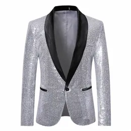 Złoty Jacquard Brzing Floral Blazer Suit Mens Single Butt Blazer Jacket Wedding Dr Party Stage Coster Blazers V7JW#