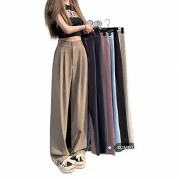 Kobiety w garniturze Spodnie Elastyczne przesuwanie w talii Spodnie swobodny jesień luźne spodnie szerokie nogi damskie drapowane modne talia 01 mm#