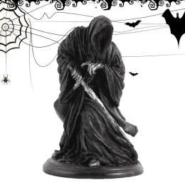 Sculptures Black Tunic Robe Statue Of Holy Death Santa Muerte Durable Gothic Holding Scythe Black Robe Standing Figurine Garden Decoration