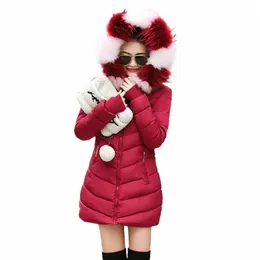 2021 Kobiety Winter Jackets Coats Down Catch z kapturem parkas feminina ciepła warstwowa obroża Faux fur