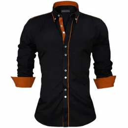 Visada JAUNA Camicie da uomo Europa Taglia Nuovi arrivi Slim Fit Camicia maschile Solid Lg Manica Camicia da uomo stile britannico Cott Ufficio a55D #