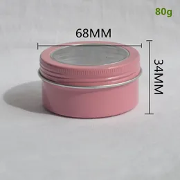 80 ml/2,7 oz Finestra trasparente LID Pink Jar rosa Ventola per labbra Balmello Vero Crema Crema Crema Packaging Metal Storage Pot