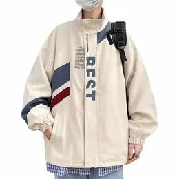 Nuova giacca da uomo Lettera di bomber Lettera stampato Streetwear Streetwear Fi Plus size paestri a vento sciolti abiti maschi ropa hombre a62c#