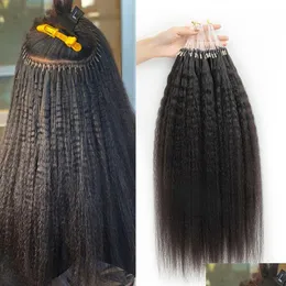 Loop micro anel extensões de cabelo kinky em linha reta 100% humano 16-30 brasileiro grosso link extensão entrega da gota produtos dhd9j