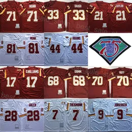 Throwback 75th Anniversary Football 17 Doug Williams Jersey Vintage 44 John Riggins 28 Darrell Green 21 Sean Taylor 71 Charles Mann Red White Team Retro Stitched