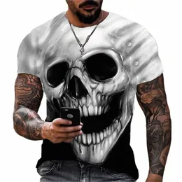 cool Skull Print T-shirt Men's Trend 3D Pattern Short Sleeve Persalized Horror Style Street Apparel Large Men's Round Neck Top N0UR#