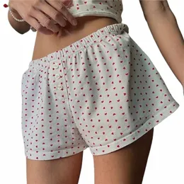 Frauen y2k Fairycore Grunge Pyjamas Shorts Solide/Floral/Gestreiften Druck Elastische Taille Gerade Kurze Hose Kawaii Süße Shorts 046M#