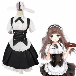 Spot Japanischer Anime Schwarz-Weiß-Dienstmädchen frisch und süß kleines Hasenohr dunkel dr verspielt lolita flauschiger Rock t4fO#