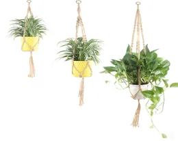 Jute rep macrame hängande planterhållare korg väggkonst vintageinspired växthängare för växtpanna inomhus utomhus hem dekoratio4535870