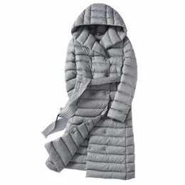 Sanishroly 2022 inverno piume d'anatra bianca piumino da donna Lg ultra leggero piumino Parka femminile tuta sportiva con cappuccio con cintura O2hE #