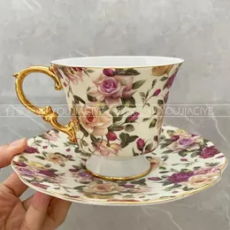 Cups Saucers Rose French Style Flower Coffee Cup Set Art Vintage Beautiful Tea Mugs Services Taza Porcelain 50BD