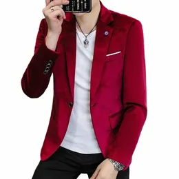 2022 Luxury Claret Red Veet Blazers för Mens Slim Fit Green Velor Blazer Jackor för bröllopsfest bär blå elegant man kostym P9ok#