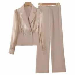 women's Busin Pant Suit Spring And Autumn New Fi Design Sense Profial Temperament Two-piece Set Blazer Jacket Balck x3UF#
