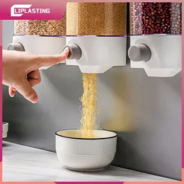 Jars ABS Wall Mounted Automatic Rice Cereal Dispenser Plastic Transparent Grain Storage Box Kitchen Food Tank Moisture Proof Jars