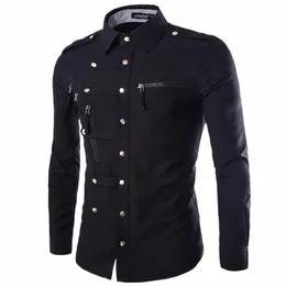 multiple Zipper Mens Wears Metal Butt Up Shirts Steampunk Coat Lg Sleeve Gothic Punk Designer Men Clothing Cargo Work Shirt 54nz#