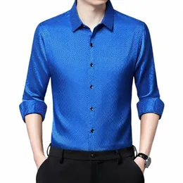 Luksusowy królewski niebieski dżentelmen Social Silk koszule na przyjęcie weselne Czerwony gładki satynowy stretch ubrania bluzka duża rozmiar Q6su#