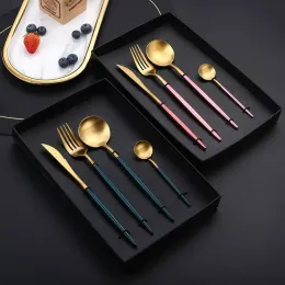 16pcs Pink Gold Dinnerware Tableware Set Mirror Stainless Steel Cutlery Kitchen Knife Fork Spoon Restaurant Wedding Flatware Set