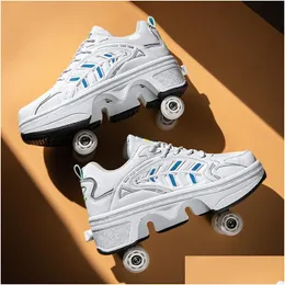 Pattini a rotelle in linea Scarpe da skate con luce a led Doppia fila Scarpe da ginnastica casual da uomo Uni Bambino Deform Wheel Parkour Drop Delivery Sport Outdo Dhusc