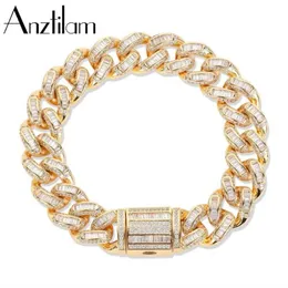 Anztilam 13mm Hip Hop Iced Out Square Zircon Bracelet Cuban Hand Chain Paved Setting Bling Stone Men Women Rock Jewelry Wholesal L272b