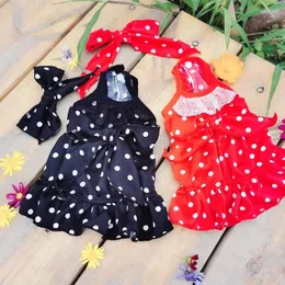 Dog Apparel Handmade Clothes Pet Supplies Princess Slip Dress Retro Style One Piece Dot With Hair Band Ribbon Yorkie Drop