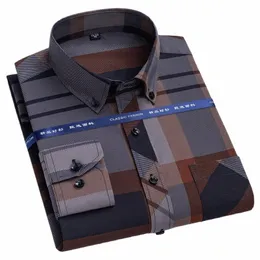 luxury Smooth Soft N Ir Men's Lg Sleeve Dr Shirt Designer Fi Printing Male Busin Formal Shirts Butt Casual 54Ys#