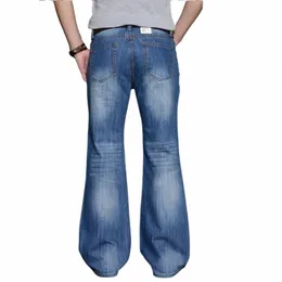 Novo estilo Big Horn Jeans Calças masculinas Bell-bottom Calças LG Jean Estilo coreano Solto Perna Larga Calças Jeans Homens Bootcut Jeans e91Y #