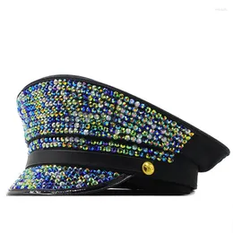 Basker lyxiga kvinnor män diamant militär hatt Tyskland officer Visor cap armé svart cosplay halloween 56-58 cm