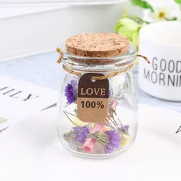 Vaser Creative Wood Cork Bottle Flower Wishing Bottles Glass Gift Jar for Paper Star Candy Message (olika blommor)