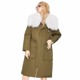 oftbuy 2022 vera pelliccia di volpe naturale cappotto con collo in 90% piumino d'anatra bianca Lg Parka spessa tuta sportiva calda giacca invernale da donna B5g0 #
