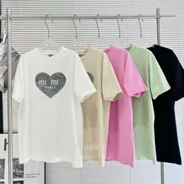 10A Summer T Shirt قميص نسائي MIU تطريز قصير الأكمام Tshirt Mens Tee Designer