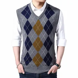 Nytt FI -märke ärm tröja Mens Pullover Vest V Neck Slim Fit Jumpers Knitting Mönster Autumn Casual Clothing Men F1FW#