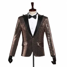 Shenrun Erkekler Fi Slim Fit Suit Ceket Sıradan Blazer Sıska Sequins Paillette Düğün Damat Şarkıcı Kostüm Kostüm Plus G9du#