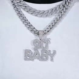 Iced Out Bling Hip Hop CZ Letters 90s Baby Pendant Necklace Gold Silver Color Zircon 90 Charm Necklace Men's Women Jewelry263o