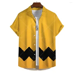 Erkek gündelik gömlekler moda sarı büyük boy Hawaii sosyal gömlek erkekler için camisas casuais yaz giyim 3d baskı kısa kollu üst bluz