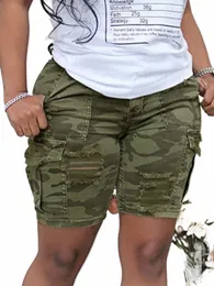 2022 Summer New Women's Pockets Camoue Shorts Hot Casual Polyester Shorts Mid midja Korta FI Streetwear Short Pants K7VI#