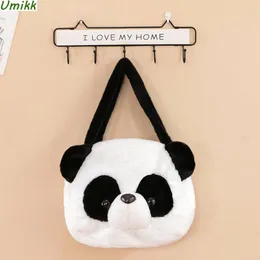 Sacos de ombro feminino crossbody sacola preto branco bonito dos desenhos animados panda zips mensageiro macio e confortável brinquedo fofo compras