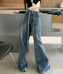 Damenhose, modisch, solide Jeans, hohe Taille, Boot-Cut-Denim, weiblich, lässig, locker, weites Bein