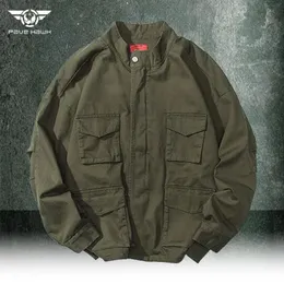 Primavera outono jaqueta de carga homem militar tático jaqueta americana multi-bolso japão retro solto uniforme de beisebol 240320