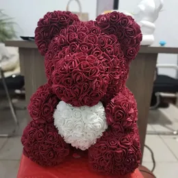 من Pe Flower 40cm Teddy Rose الزفاف زخرفة الدب مع LED LED HEART HEART BEARD VIRDIANINE