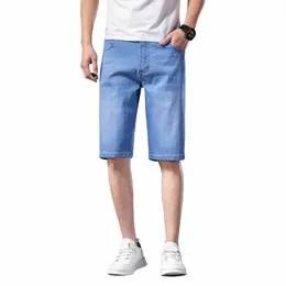 شورتات الدنيم من الرجال 2021 الصيف الجديد نمط رفيع Secti Force Force Slim Fit Fit Fit Short Male Male Clothing Blue U7GB#