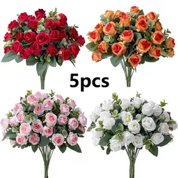 5pc Yapay Çiçekler Güller Buket okaliptüsleri, şakayık sahte çiçek düğün partisi dekorasyonu ana masa vazo dekor malzemeleri 240313