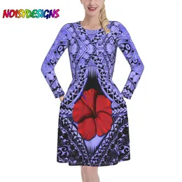 Lässige Kleider NOISYDESIGNS Samoan Polynesian Tribal Pattern Damen Langarm O-Ausschnitt Kleid Strand Sukienka Drop