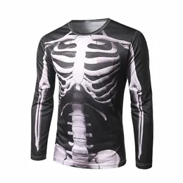 New Halen Costume Skull Print T-shirt Vintage Pattern Top Horror Harajuku Extra Large T-shirt Lg Sleeve Fun Pullover j56d #