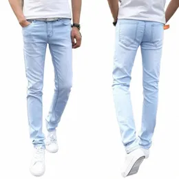 2023 NOWOŚĆ MĘŻCZYZN STRINET DISKNY DIANS MAL MAL MALE MASH SUPER ELASTIC PROSTY DROUSERS DIANS SLIM FIT FI, JEANS, Sky Blue F5eh#