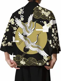 2024 Summer Streetwear Kimo Cardigan Print Men Japanese Casual Oversize Shirt Men Hawaiian Shirt Harajuku Y2K Asian Cosplay l8ux#