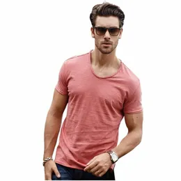 Gustomerd marca de qualidade t camisa masculina com decote em v fino ajuste puro cott camiseta fi manga curta t camisa masculina topos casual tshirt n96v #